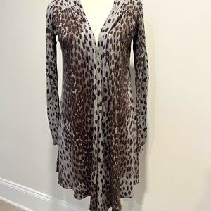 Rebecca Taylor Drape Front Silk & Cashmere Animal Print Brown/Gray Sweater